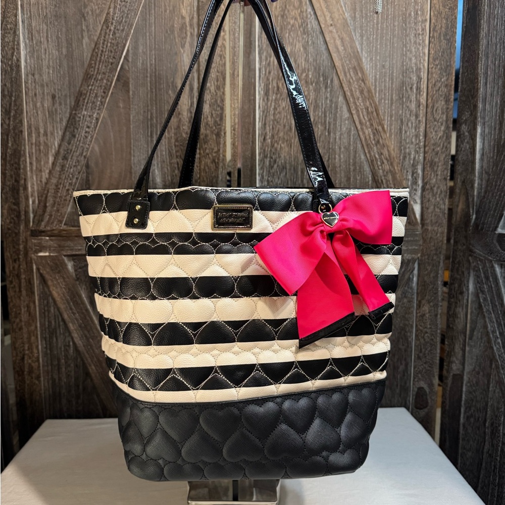 Betsey Johnson Black and White Tote Bag with Bold Design